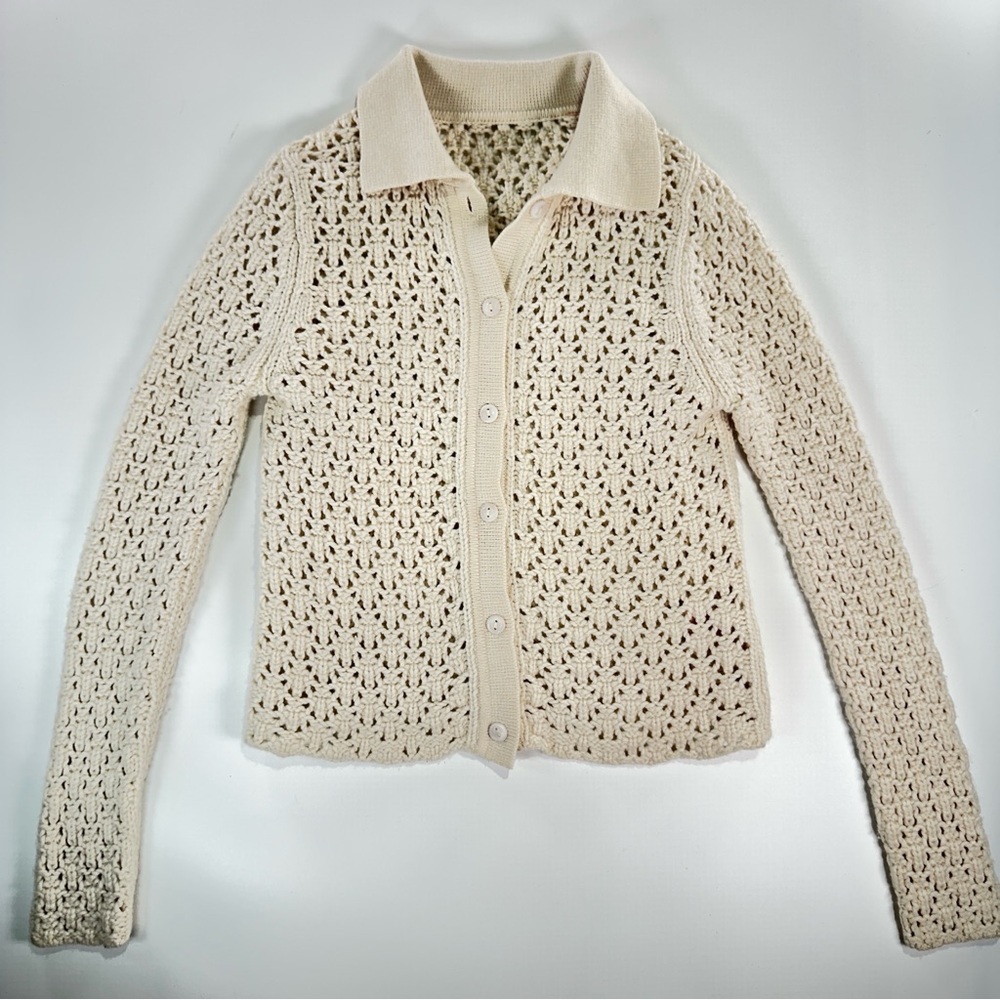 Vince Cashmere Cardigan XS Open Knit Lightweight Cream - Picture 3 of 11